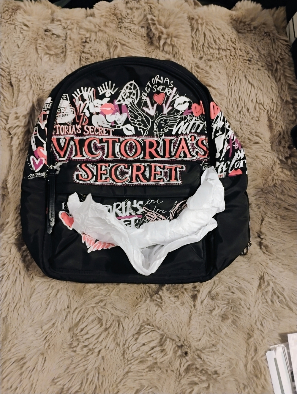 Victoria's Secret Black Pink Purple And White Graffiti Style Back Pack